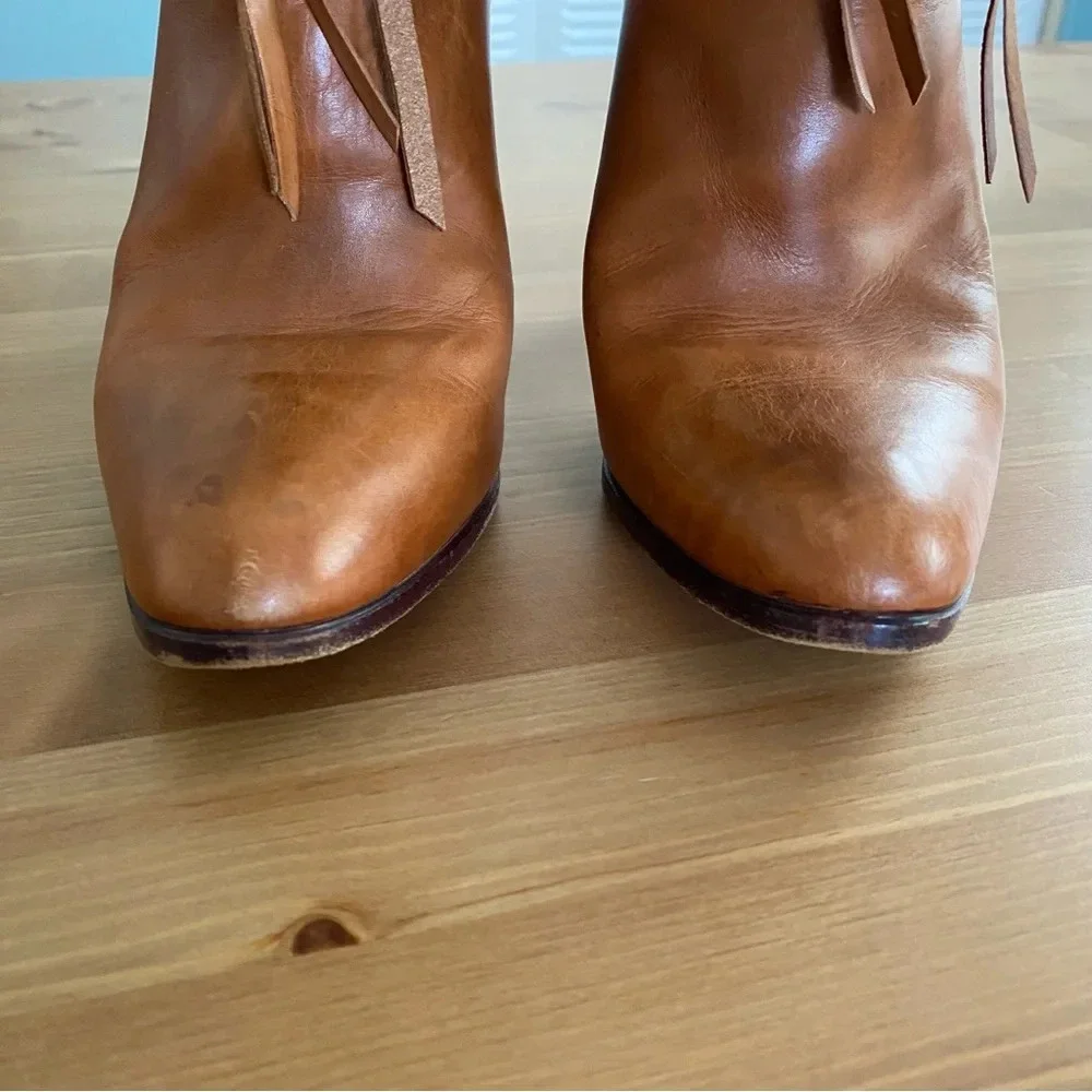 Hana Mackler Cognac 100% Genuine Leather Ankle Boots 8 AA Narrow VTG 80s 4” Heel - Picture 3 of 13